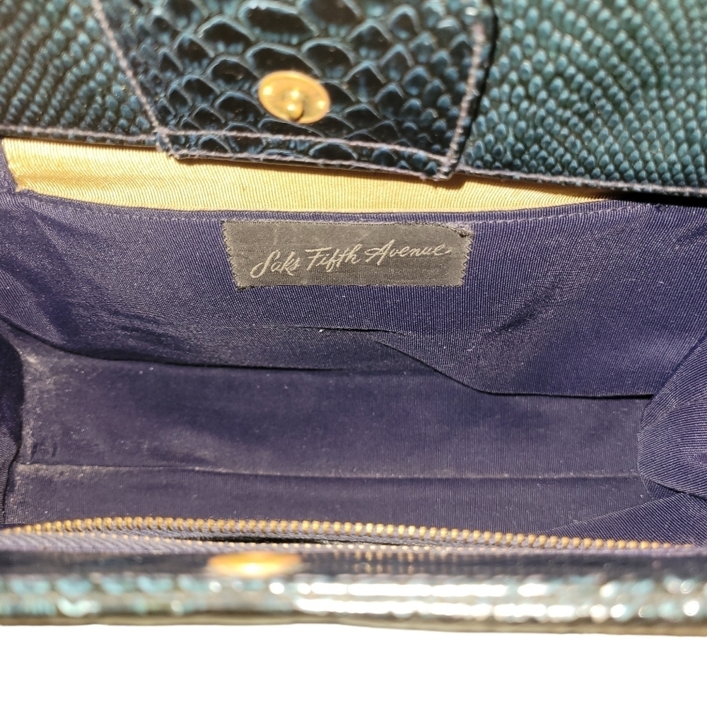 Vintage Saks Fifth Avenue Blue Leather Crocodile Print 11" x 18" - Picture 5 of 5